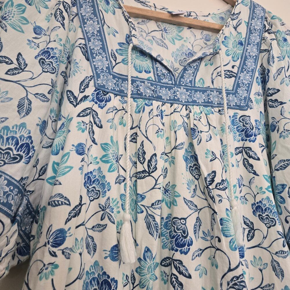 Old Navy Puff Sleeve Floral Printed Mini Swing Dress Size M Blue White Summer - Picture 6 of 12